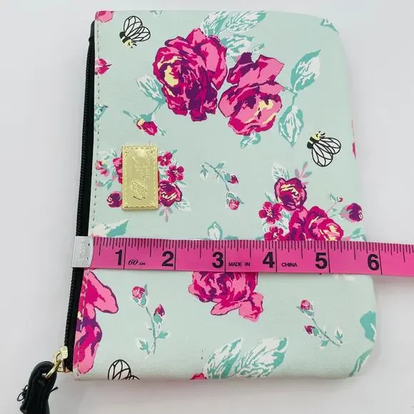 Betsey Johnson Aqua Pink Floral Crossbody Wristlet Strap Small Shoulder Bag - Picture 7 of 7